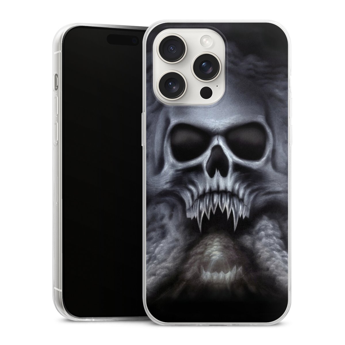 iPhone 15 Pro Max Handy Slim Case extra dünn Silikon Handyhülle transparent Hülle Totenkopf Skull Silikon Slim Case