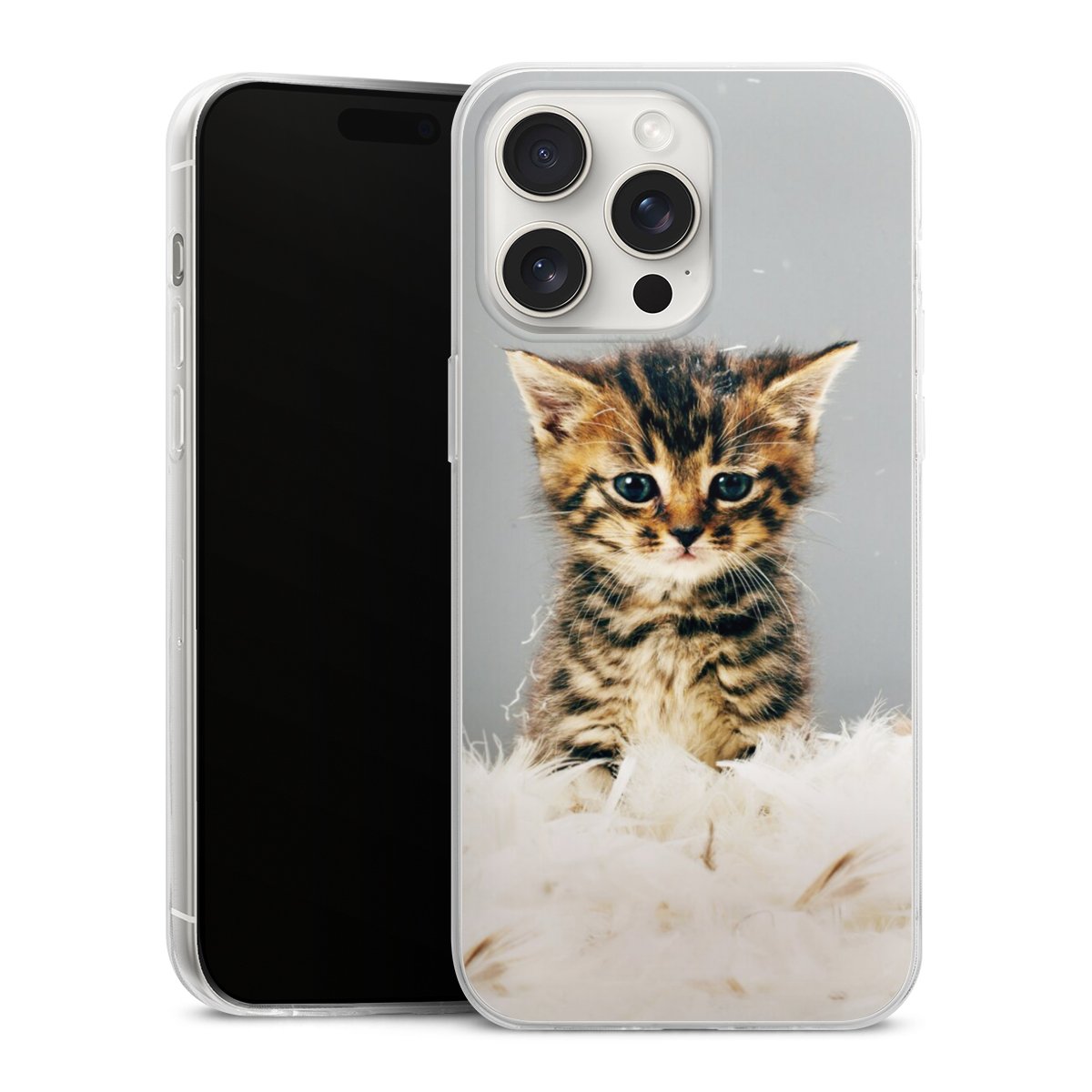 iPhone 15 Pro Max Handy Slim Case extra dünn Silikon Handyhülle transparent Hülle Cat Feather Pet Silikon Slim Case