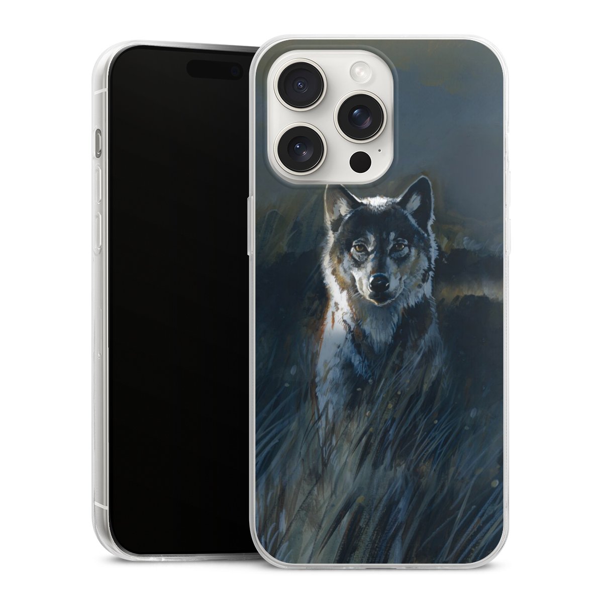 iPhone 15 Pro Max Handy Slim Case extra dünn Silikon Handyhülle transparent Hülle Nature Wolf Painting Silikon Slim Case