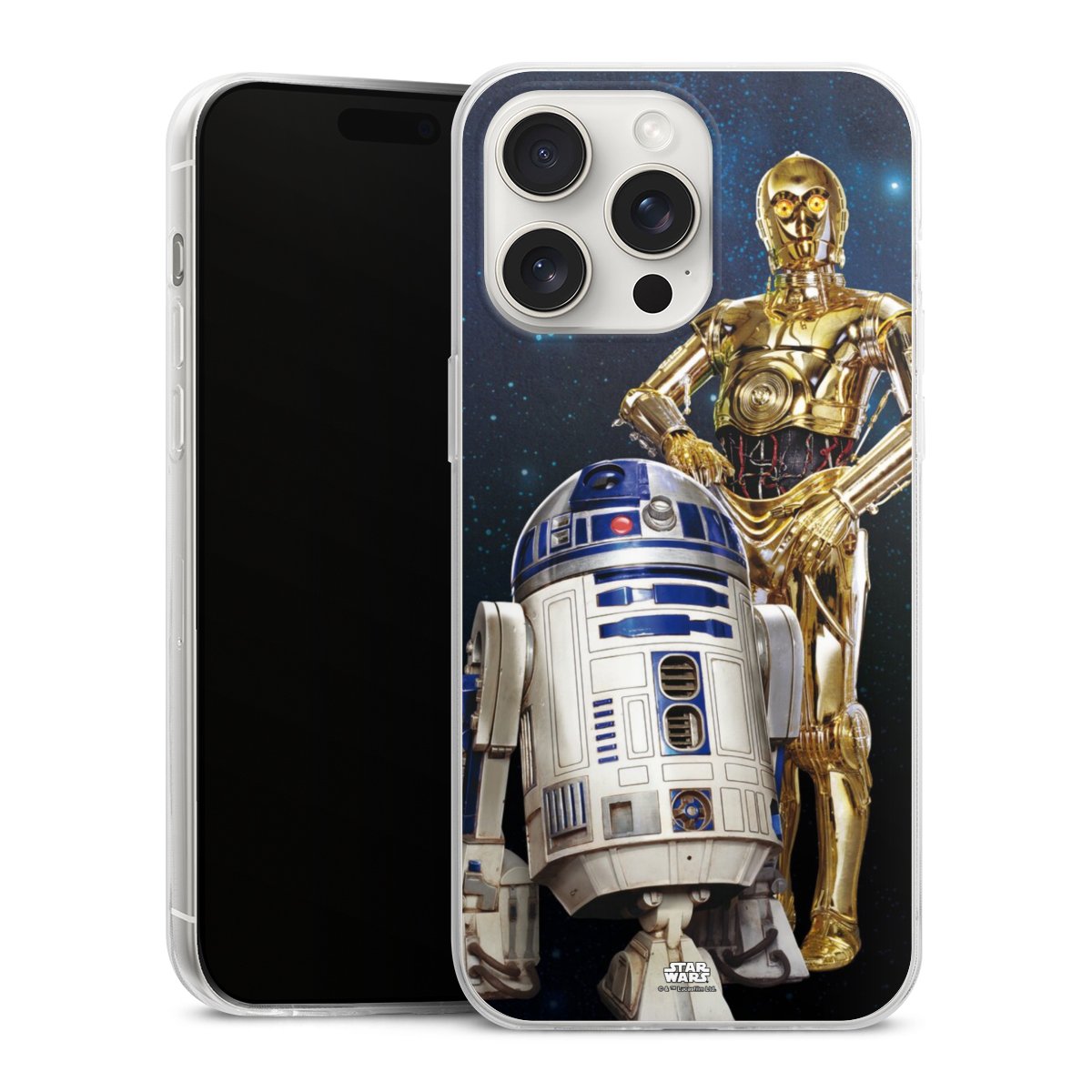 iPhone 15 Pro Max Handy Slim Case extra dünn Silikon Handyhülle transparent Hülle Weltall Star Wars R2d2 Silikon Slim Case