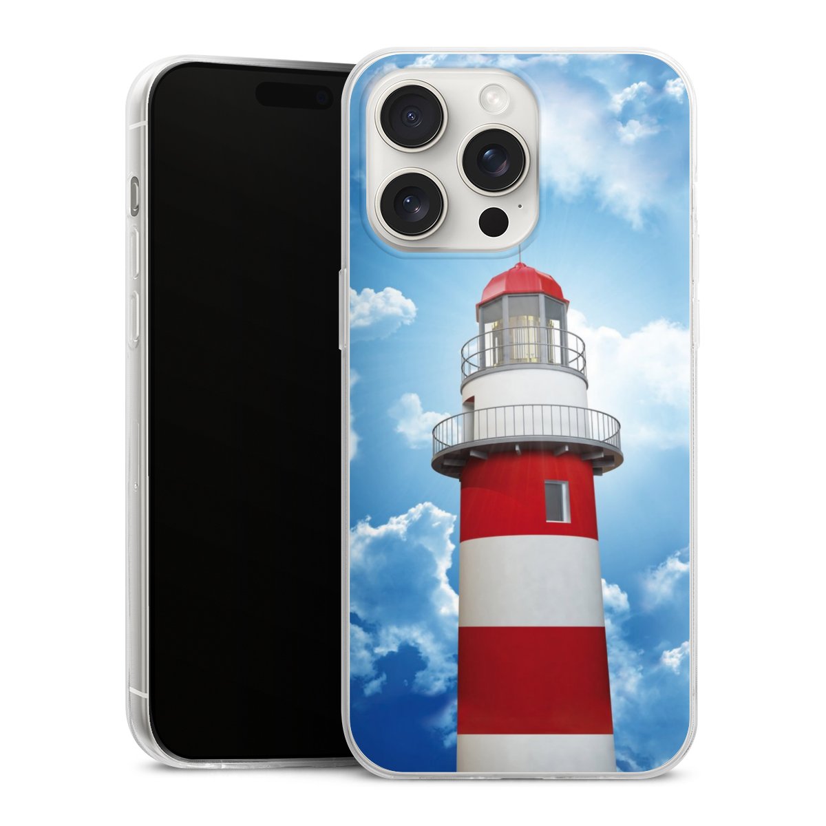 iPhone 15 Pro Max Handy Slim Case extra dünn Silikon Handyhülle transparent Hülle Lighthouse Sky Cloud Silikon Slim Case