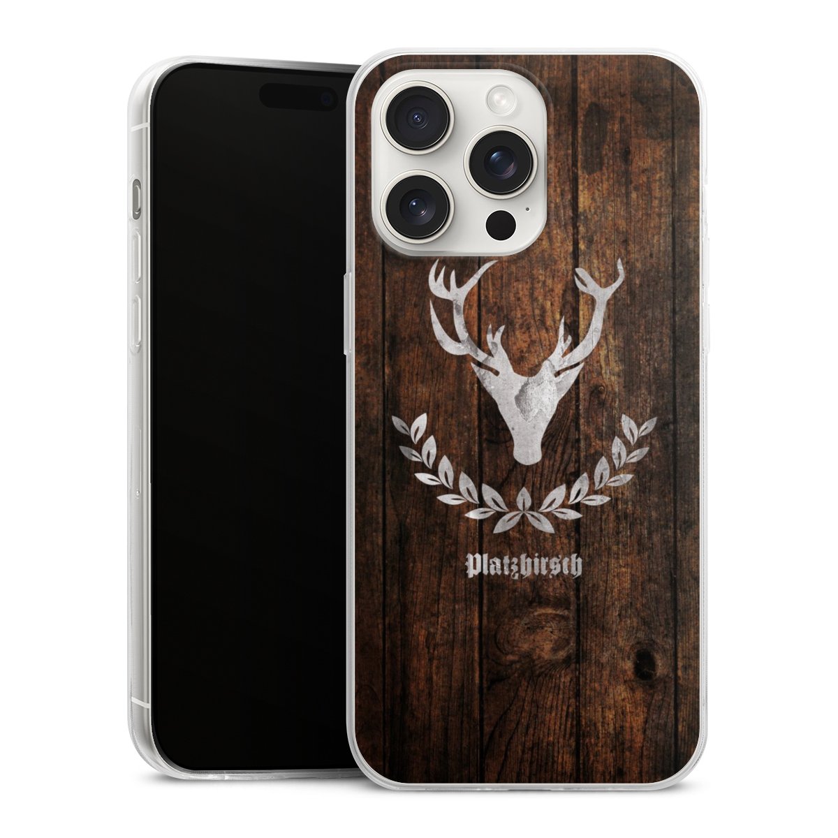 iPhone 15 Pro Max Handy Slim Case extra dünn Silikon Handyhülle transparent Hülle Deer Wood Wooden Look Silikon Slim Case