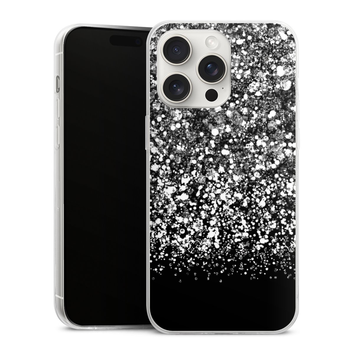 iPhone 15 Pro Max Handy Slim Case extra dünn Silikon Handyhülle transparent Hülle Glitzer Snowflake Muster Silikon Slim Case