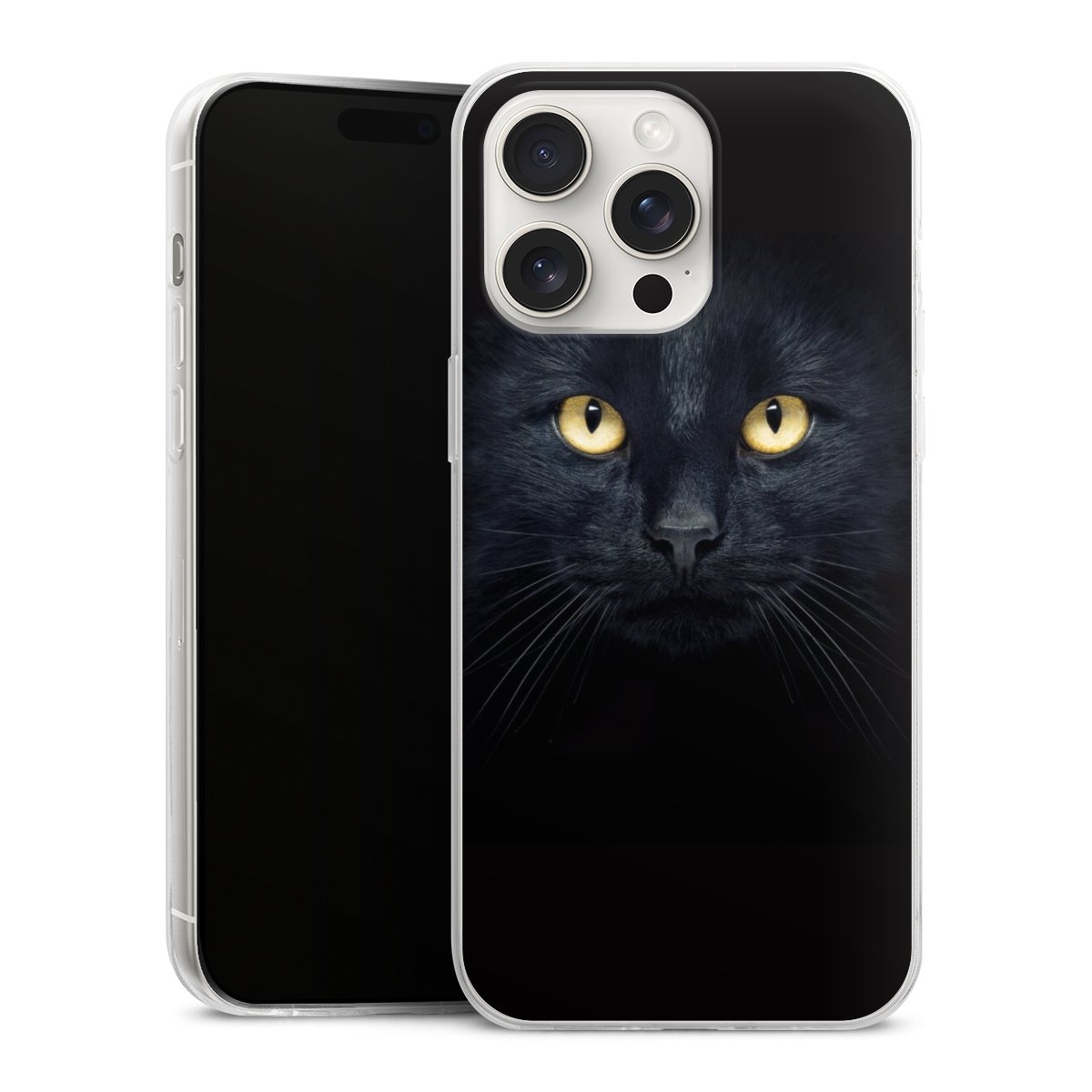 iPhone 15 Pro Max Handy Slim Case extra dünn Silikon Handyhülle transparent Hülle Eye Cat Black Silikon Slim Case