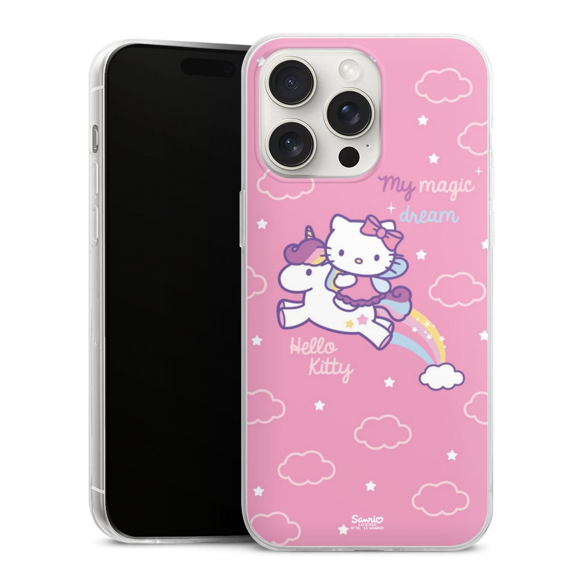 iPhone 15 Pro Max Handy Slim Case extra dünn Silikon Handyhülle transparent Hülle Einhorn Official Licensed Product Hello Kitty Silikon Slim Case