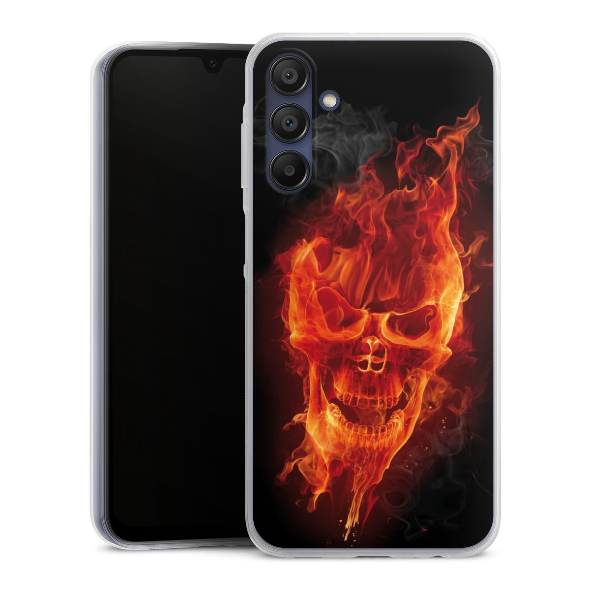 Galaxy A15 5G Handy Slim Case extra dünn Silikon Handyhülle transparent Hülle Totenkopf Skull Fire Silikon Slim Case