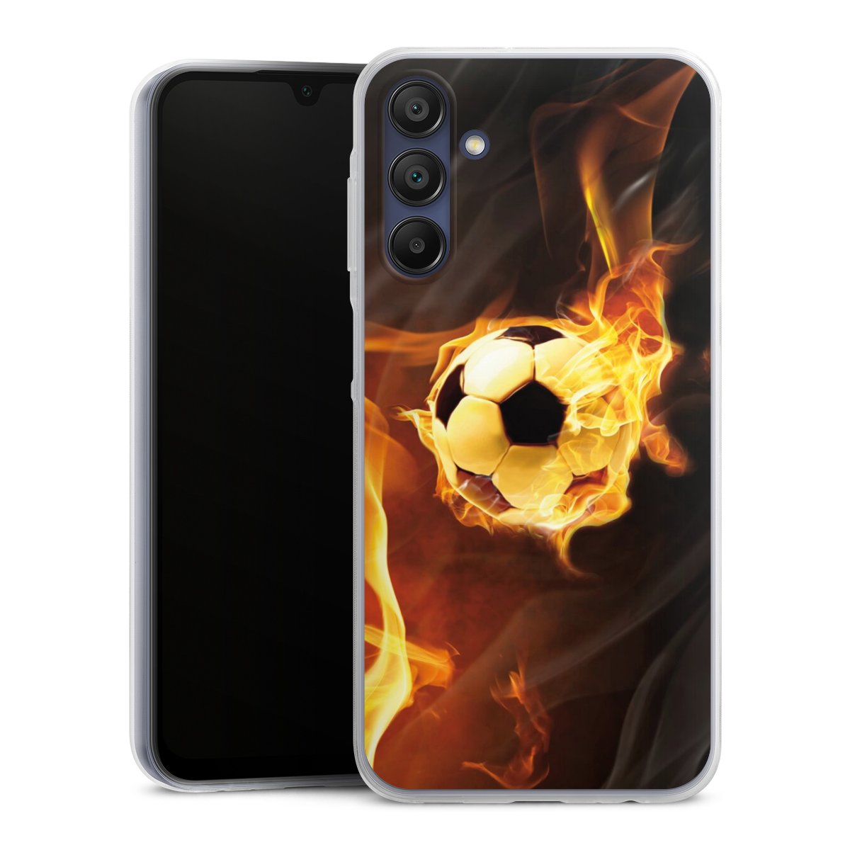 Galaxy A15 5G Handy Slim Case extra dünn Silikon Handyhülle transparent Hülle Ball Fire Soccer Silikon Slim Case