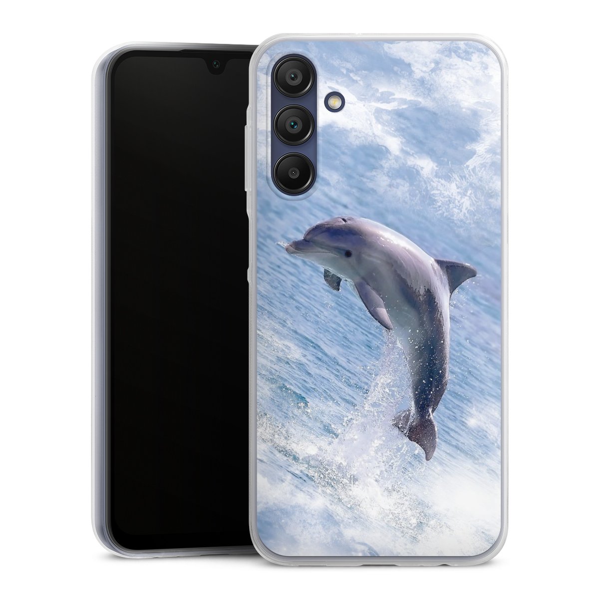 Galaxy A15 5G Handy Slim Case extra dünn Silikon Handyhülle transparent Hülle Dolphin Ocean Wale Silikon Slim Case