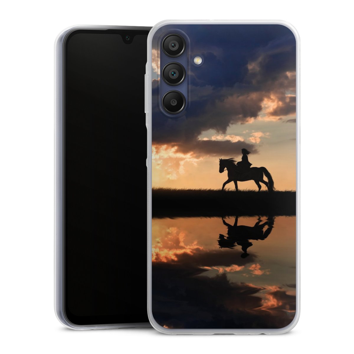 Galaxy A15 5G Handy Slim Case extra dünn Silikon Handyhülle transparent Hülle Horse Sunset Horseback Riding Silikon Slim Case