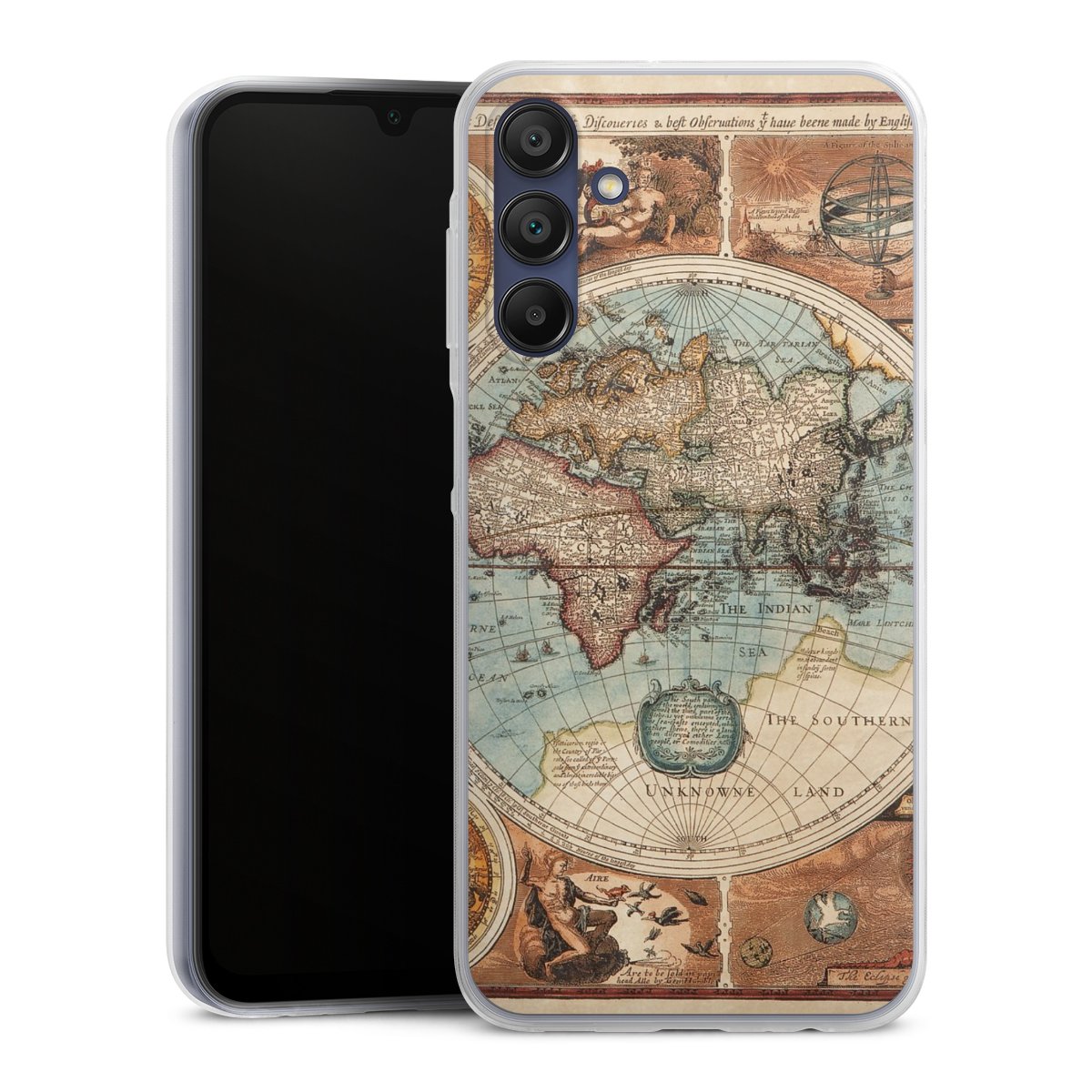 Galaxy A15 5G Handy Slim Case extra dünn Silikon Handyhülle transparent Hülle World Map Vintage Map Silikon Slim Case