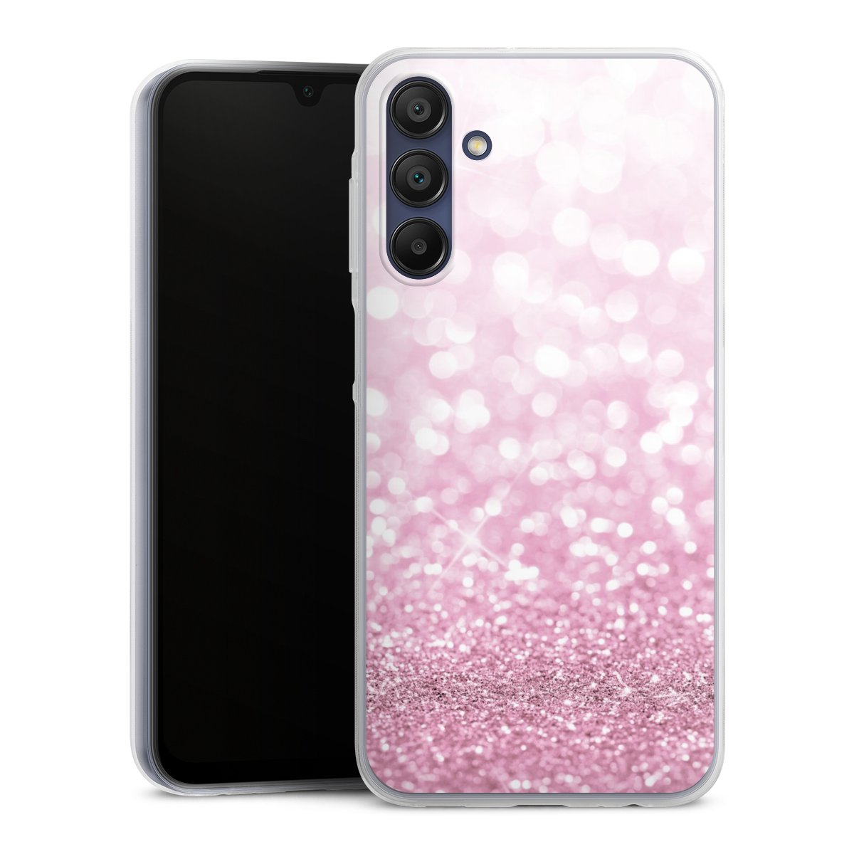 Galaxy A15 5G Handy Slim Case extra dünn Silikon Handyhülle transparent Hülle Glitzer Pink Shine Silikon Slim Case