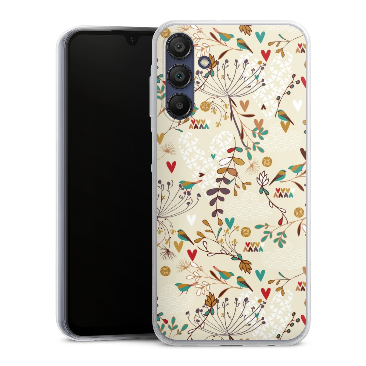 Galaxy A15 5G Handy Slim Case extra dünn Silikon Handyhülle transparent Hülle Bird Flowers Retro Silikon Slim Case