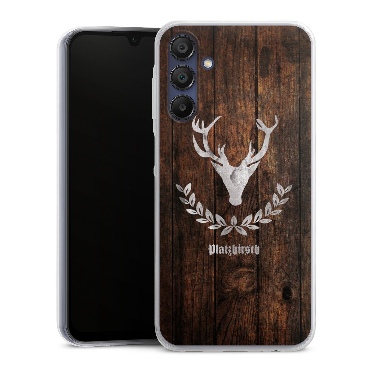 Galaxy A15 5G Handy Slim Case extra dünn Silikon Handyhülle transparent Hülle Deer Wood Wooden Look Silikon Slim Case