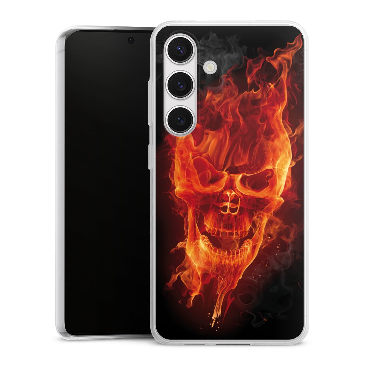 Galaxy S24 Handy Slim Case extra dünn Silikon Handyhülle transparent Hülle Totenkopf Skull Fire Silikon Slim Case