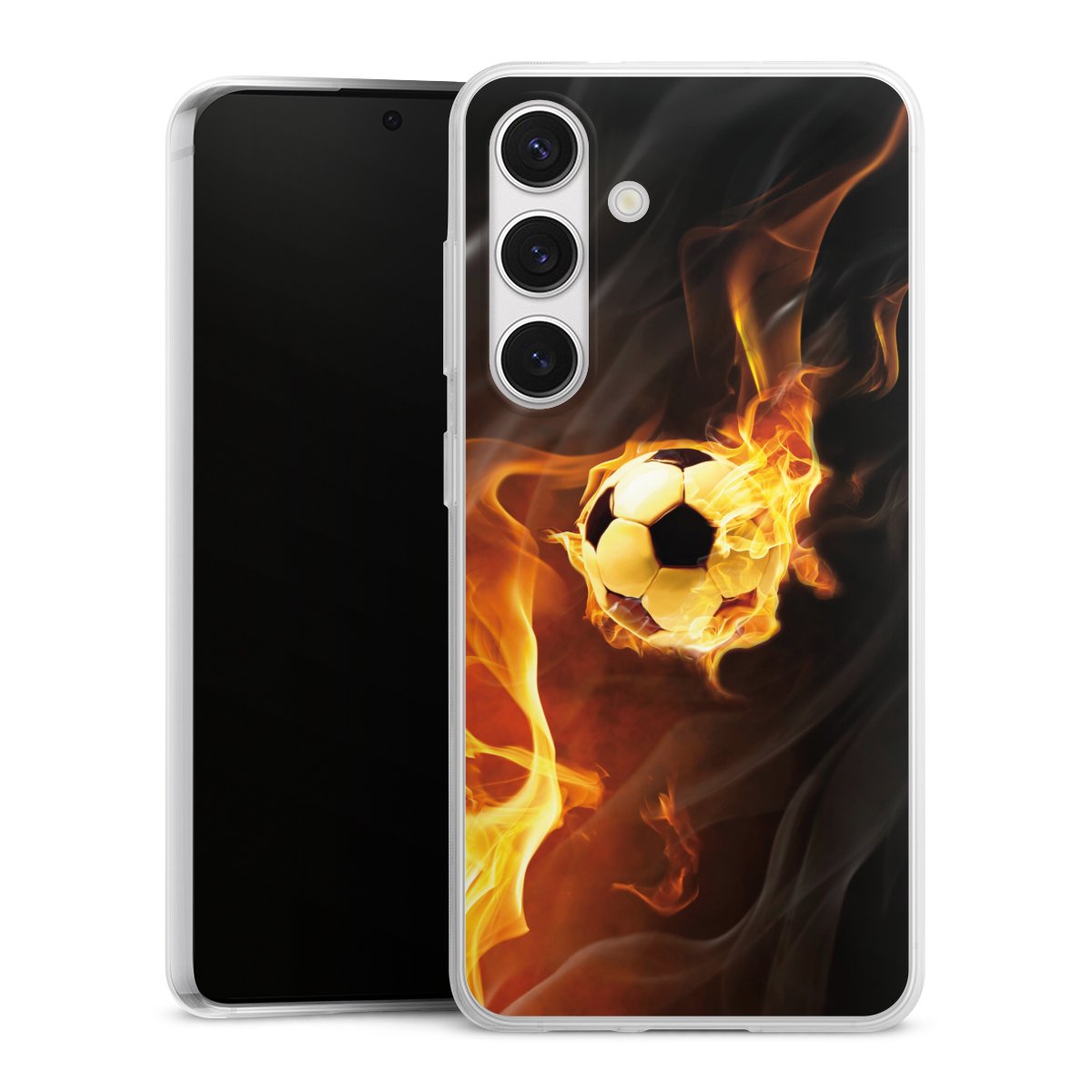 Galaxy S24 Handy Slim Case extra dünn Silikon Handyhülle transparent Hülle Ball Fire Soccer Silikon Slim Case