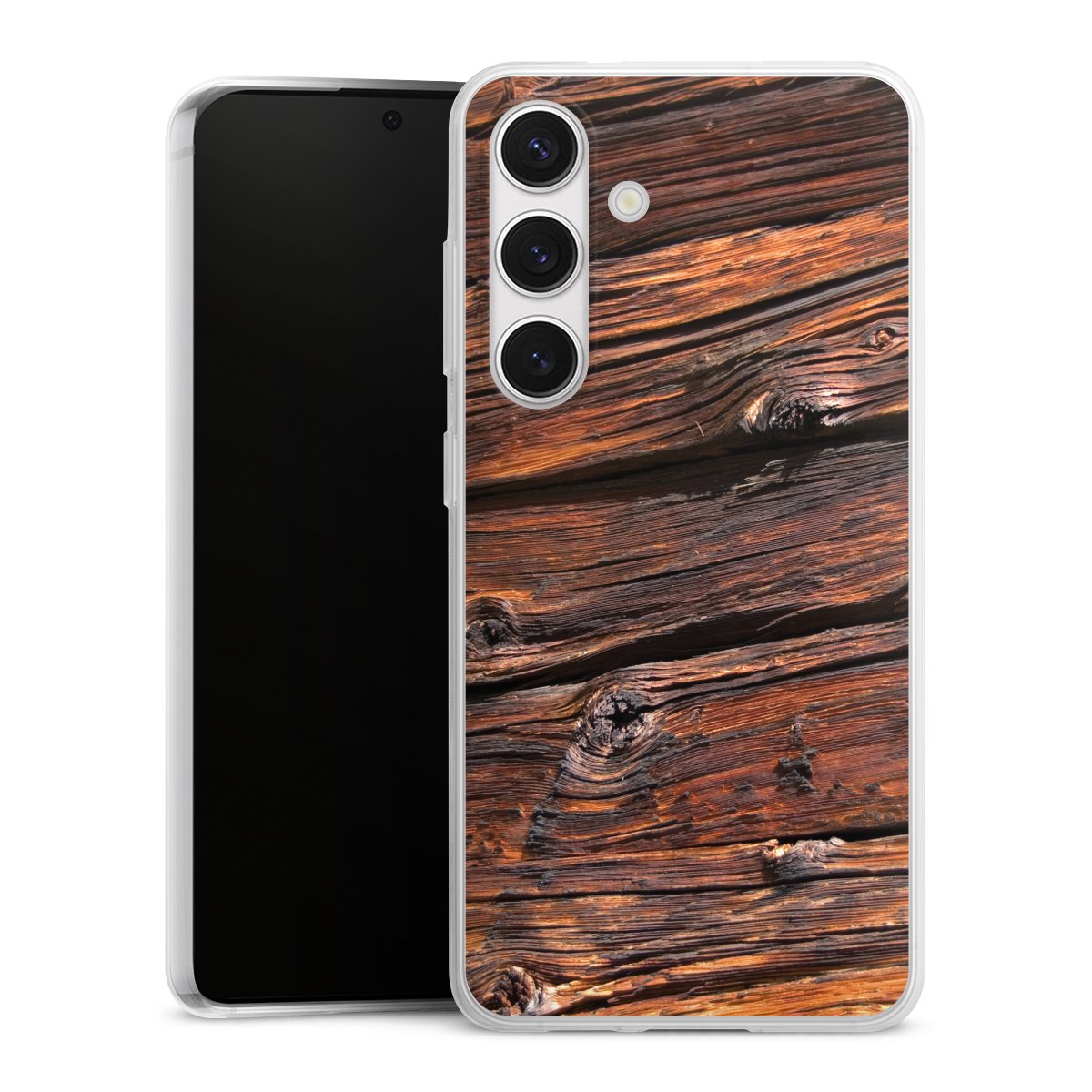 Galaxy S24 Handy Slim Case extra dünn Silikon Handyhülle transparent Hülle Beams Wooden Look Wood Silikon Slim Case