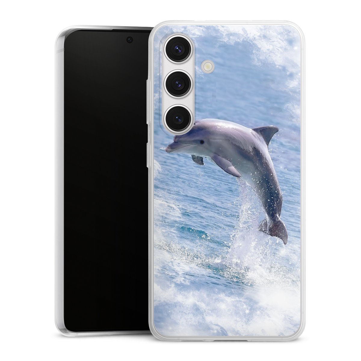 Galaxy S24 Handy Slim Case extra dünn Silikon Handyhülle transparent Hülle Dolphin Ocean Wale Silikon Slim Case