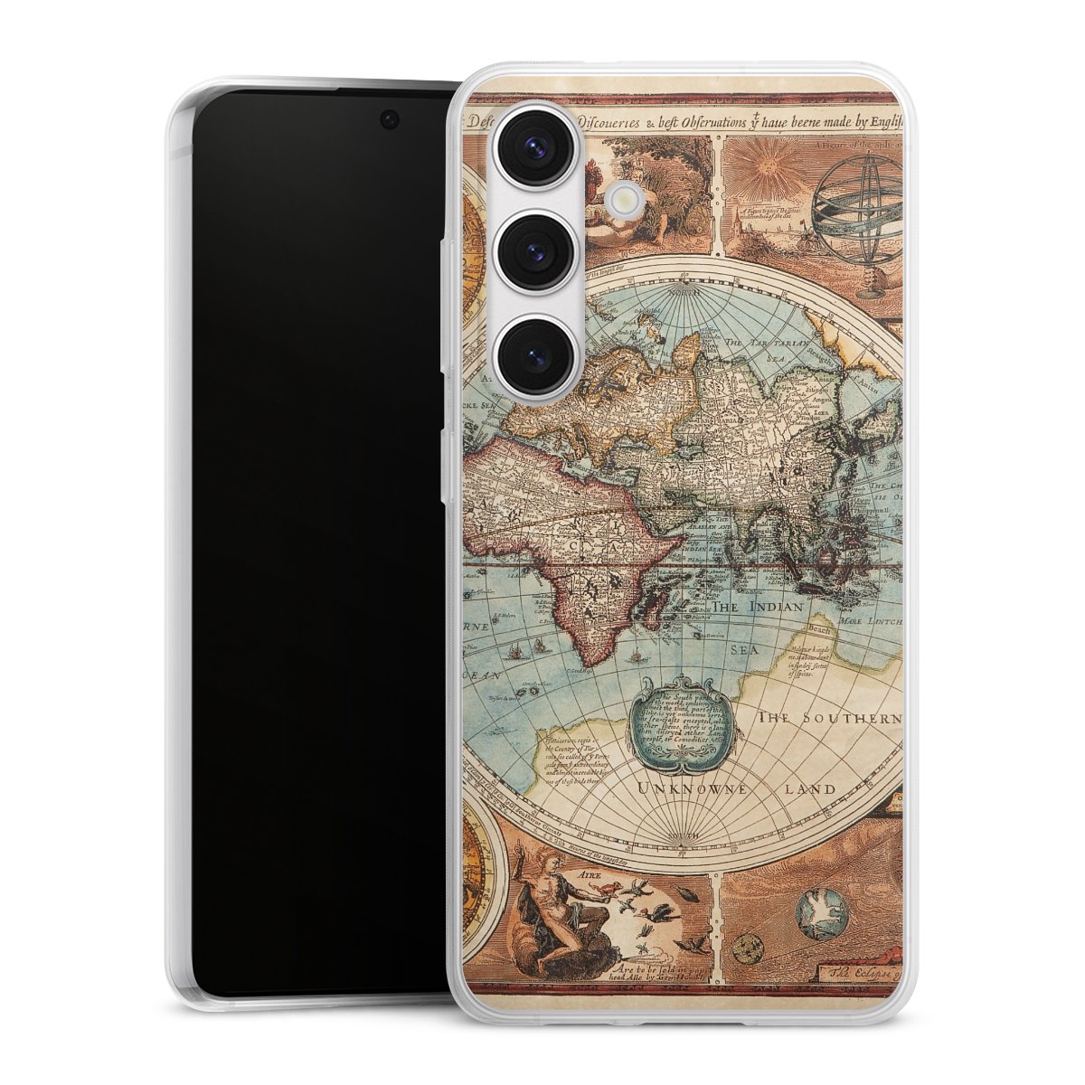 Galaxy S24 Handy Slim Case extra dünn Silikon Handyhülle transparent Hülle World Map Vintage Map Silikon Slim Case