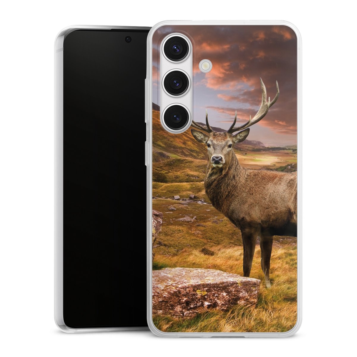 Galaxy S24 Handy Slim Case extra dünn Silikon Handyhülle transparent Hülle Meadow Mountain Deer Silikon Slim Case