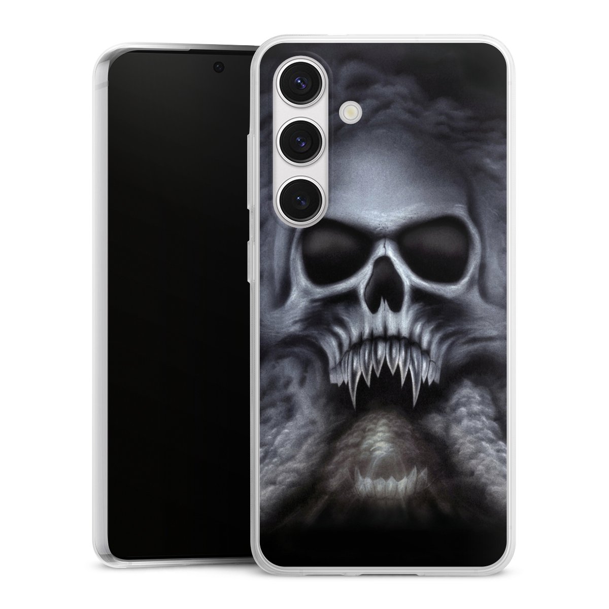 Galaxy S24 Handy Slim Case extra dünn Silikon Handyhülle transparent Hülle Totenkopf Skull Silikon Slim Case