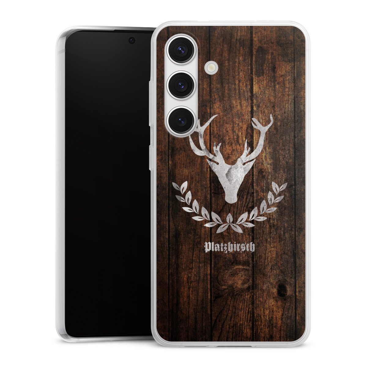 Galaxy S24 Handy Slim Case extra dünn Silikon Handyhülle transparent Hülle Deer Wood Wooden Look Silikon Slim Case