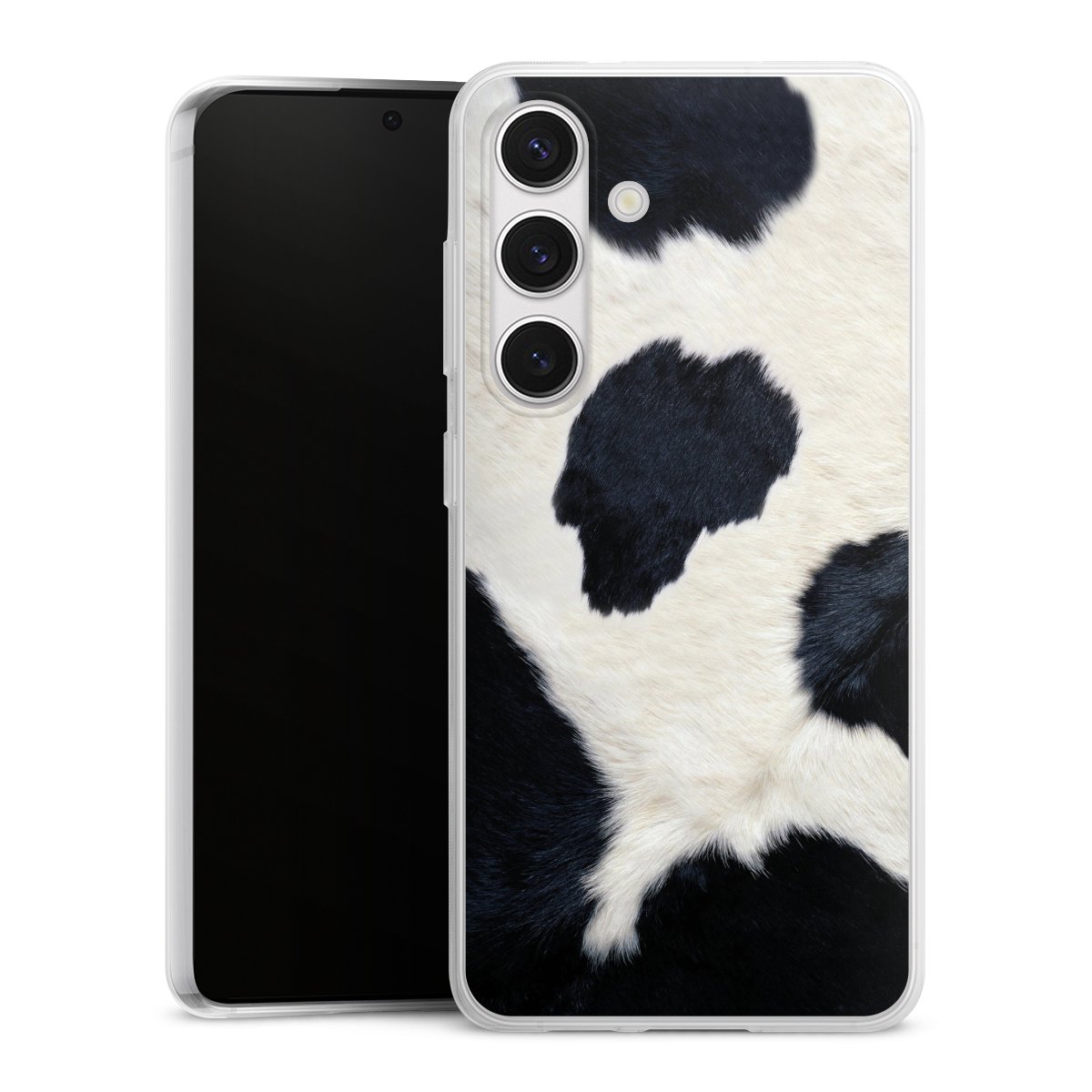 Galaxy S24 Handy Slim Case extra dünn Silikon Handyhülle transparent Hülle Animal Look Animal Print Cow Skin Silikon Slim Case