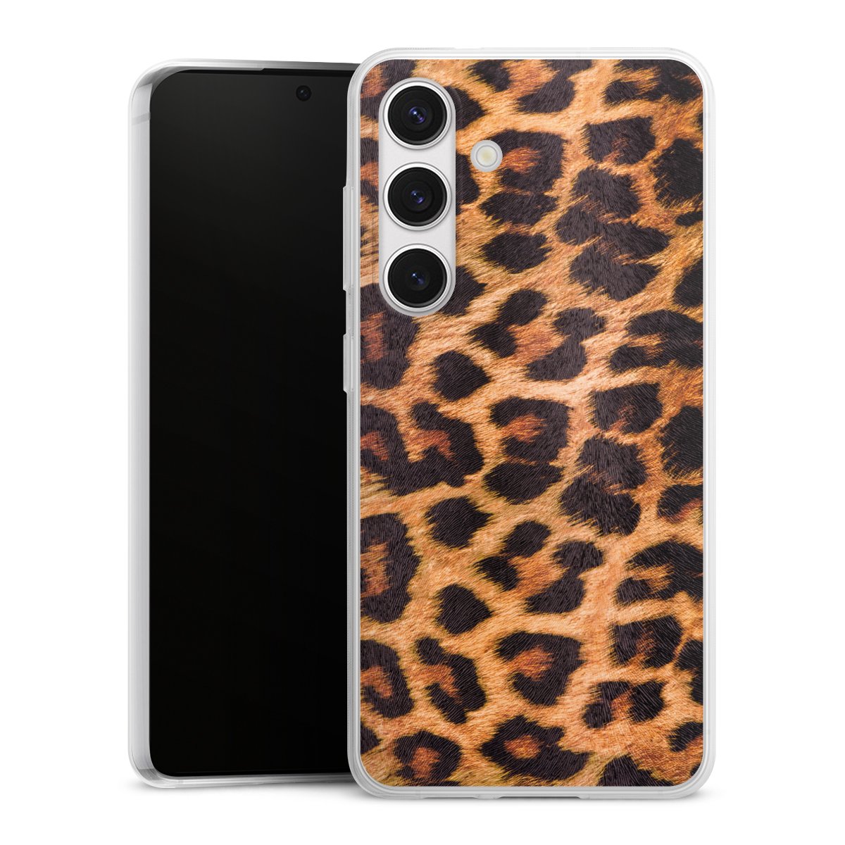 Galaxy S24 Handy Slim Case extra dünn Silikon Handyhülle transparent Hülle Animal Print Leopard Fur Silikon Slim Case