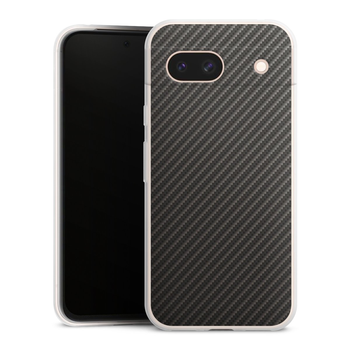 Google Pixel 8a Handy Slim Case extra dünn Silikon Handyhülle transparent Hülle Metallic Look Carbon Muster Silikon Slim Case