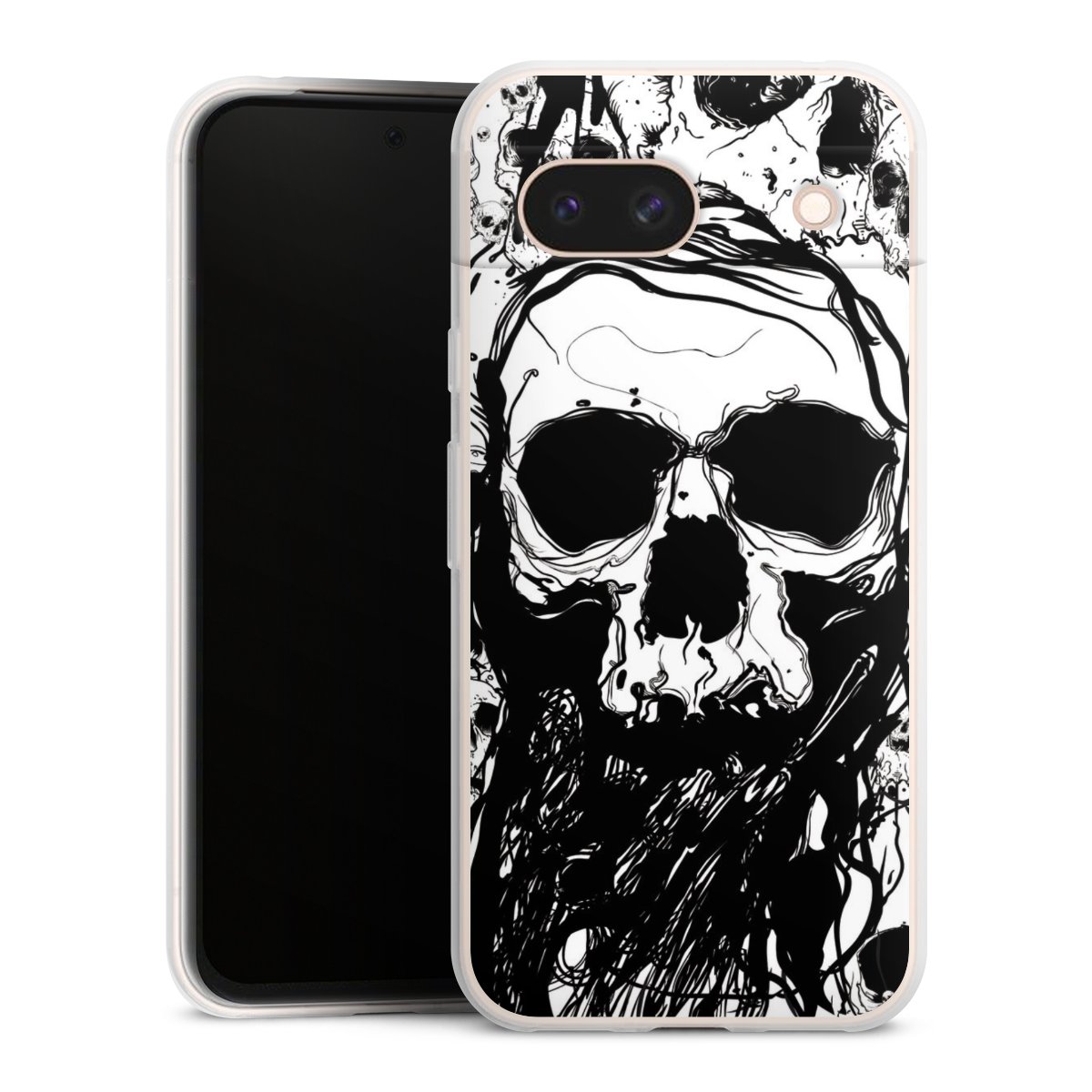 Google Pixel 8a Handy Slim Case extra dünn Silikon Handyhülle transparent Hülle Totenkopf Halloween Silikon Slim Case