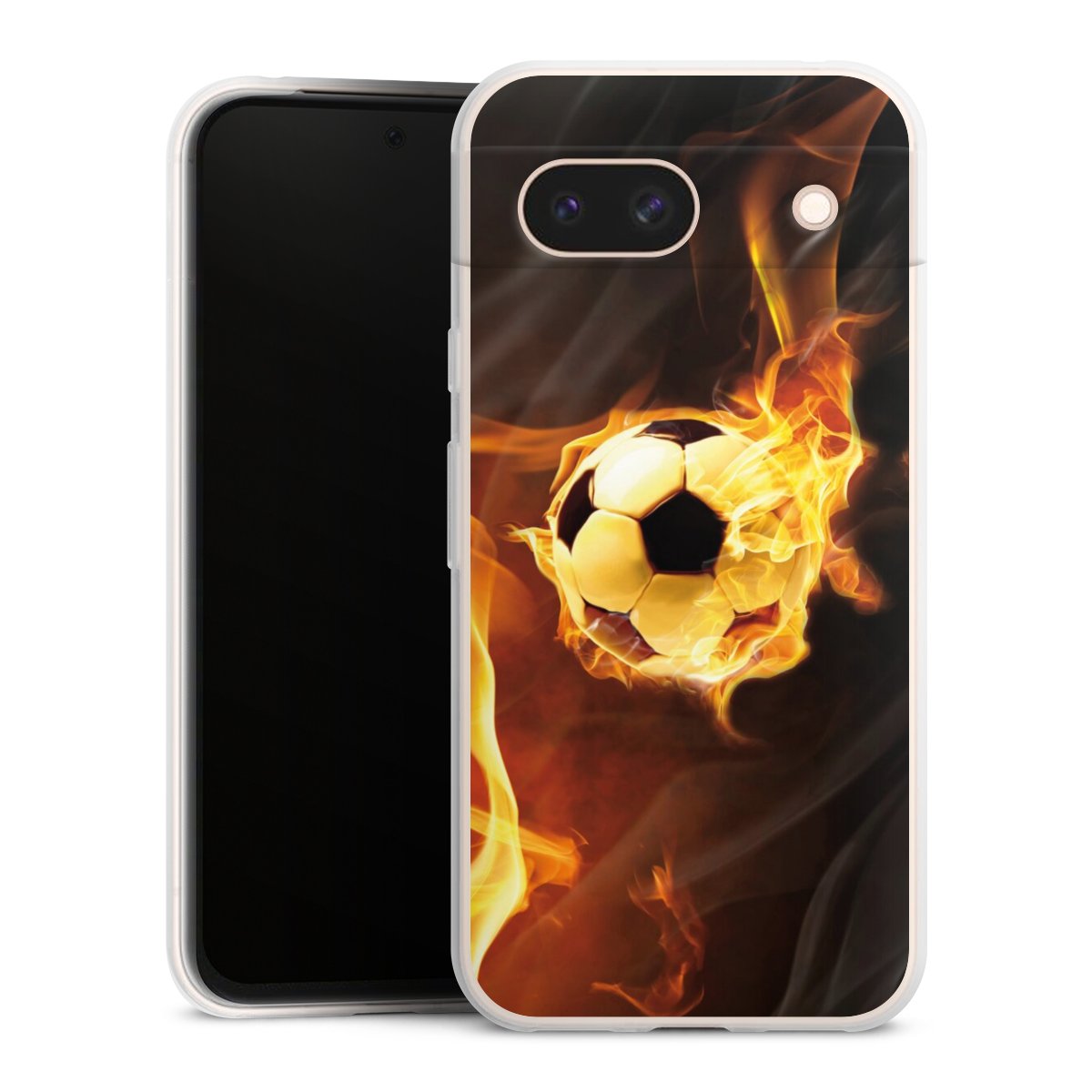 Google Pixel 8a Handy Slim Case extra dünn Silikon Handyhülle transparent Hülle Ball Fire Soccer Silikon Slim Case