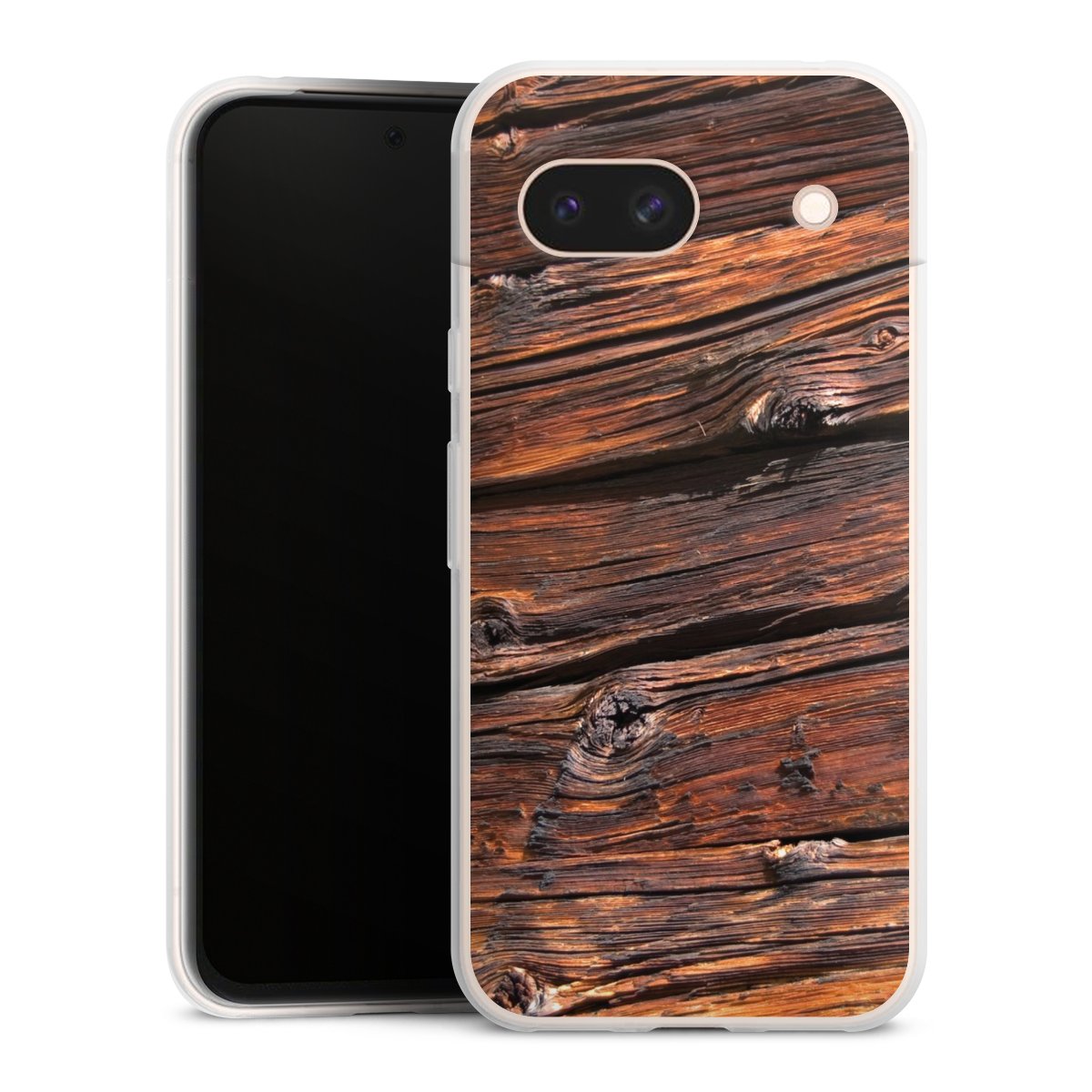 Google Pixel 8a Handy Slim Case extra dünn Silikon Handyhülle transparent Hülle Beams Wooden Look Wood Silikon Slim Case