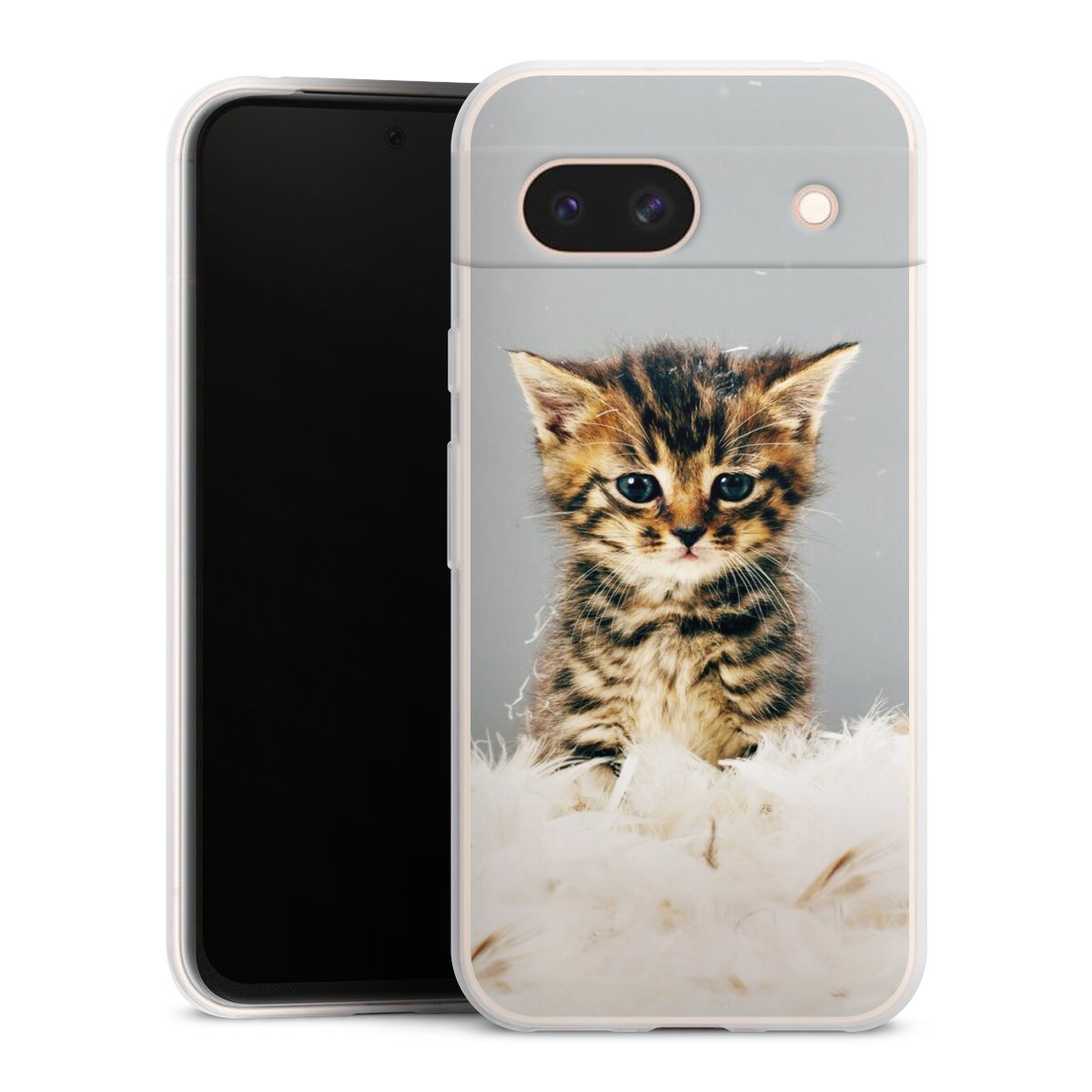 Google Pixel 8a Handy Slim Case extra dünn Silikon Handyhülle transparent Hülle Cat Feather Pet Silikon Slim Case