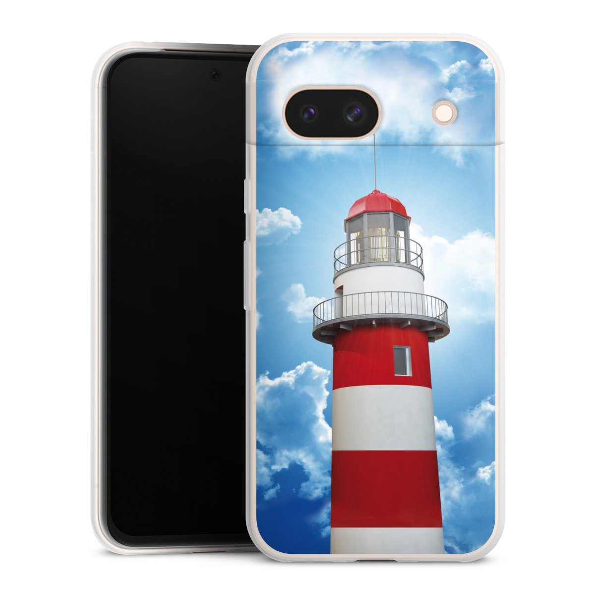 Google Pixel 8a Handy Slim Case extra dünn Silikon Handyhülle transparent Hülle Lighthouse Sky Cloud Silikon Slim Case