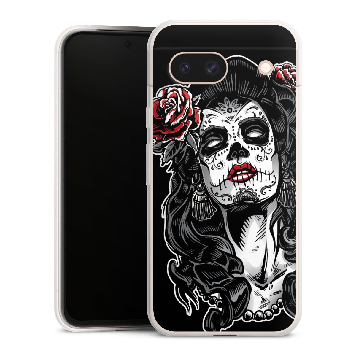 Google Pixel 8a Handy Slim Case extra dünn Silikon Handyhülle transparent Hülle Totenkopf Día De Los Muertos Rock 'N' Roll Silikon Slim Case