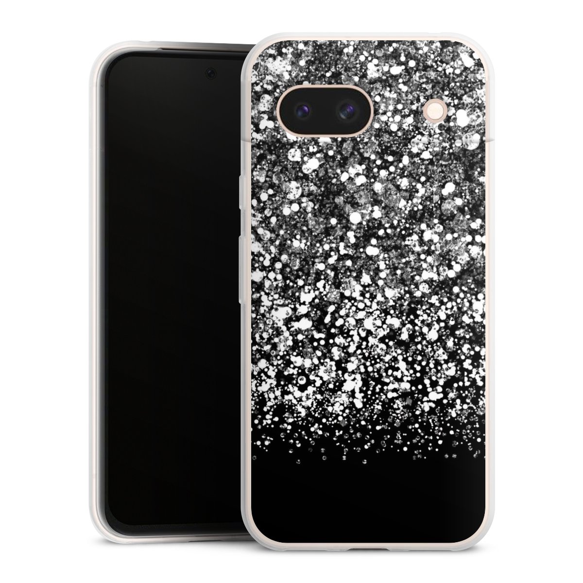 Google Pixel 8a Handy Slim Case extra dünn Silikon Handyhülle transparent Hülle Glitzer Snowflake Muster Silikon Slim Case