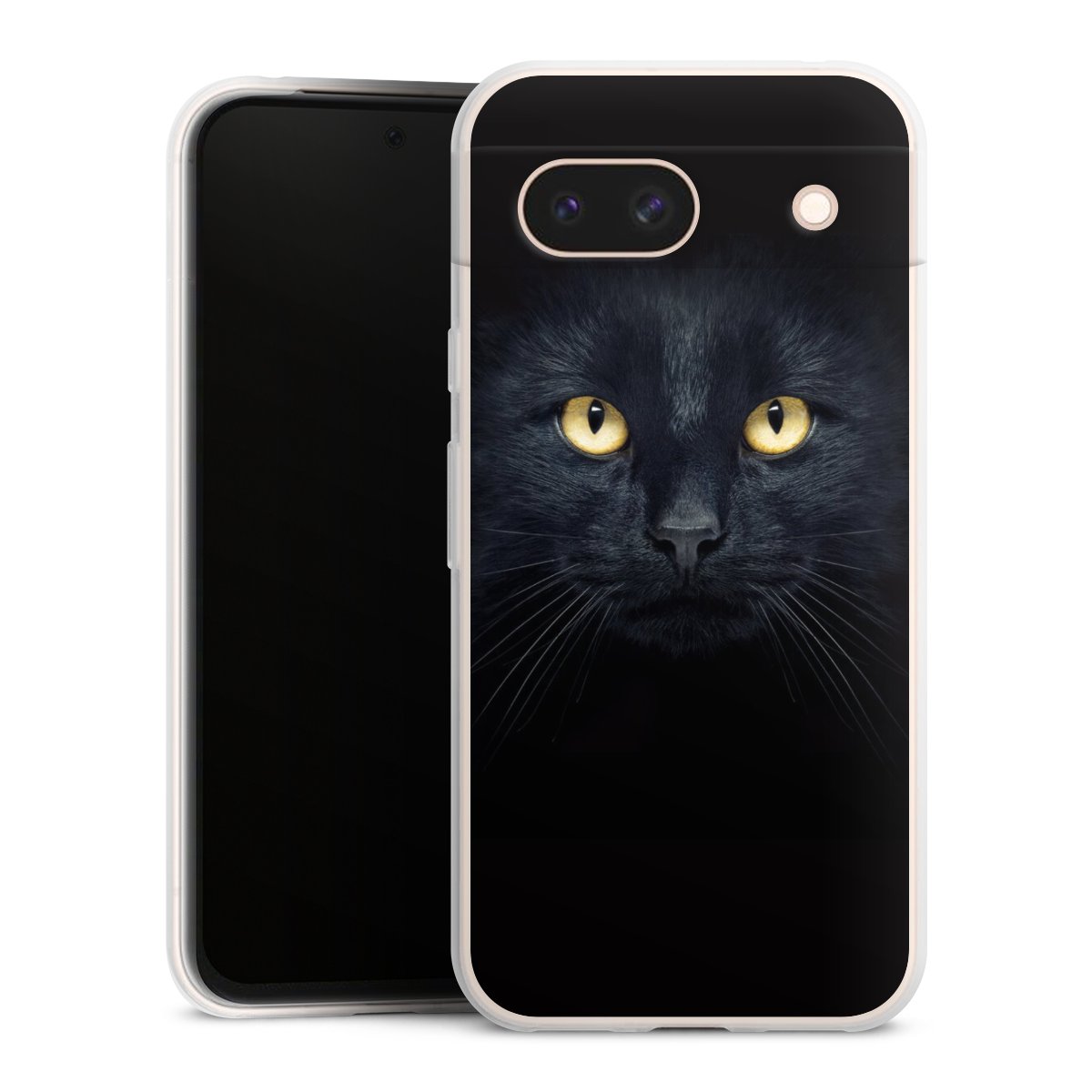 Google Pixel 8a Handy Slim Case extra dünn Silikon Handyhülle transparent Hülle Eye Cat Black Silikon Slim Case