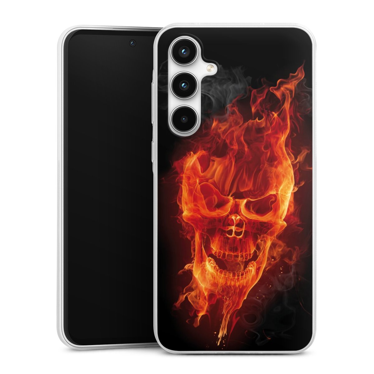 Galaxy A35 5G Handy Slim Case extra dünn Silikon Handyhülle transparent Hülle Totenkopf Skull Fire Silikon Slim Case