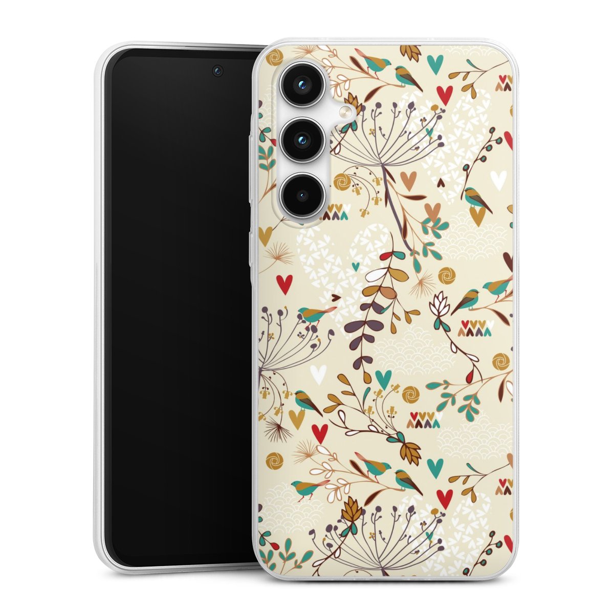 Galaxy A35 5G Handy Slim Case extra dünn Silikon Handyhülle transparent Hülle Bird Flowers Retro Silikon Slim Case