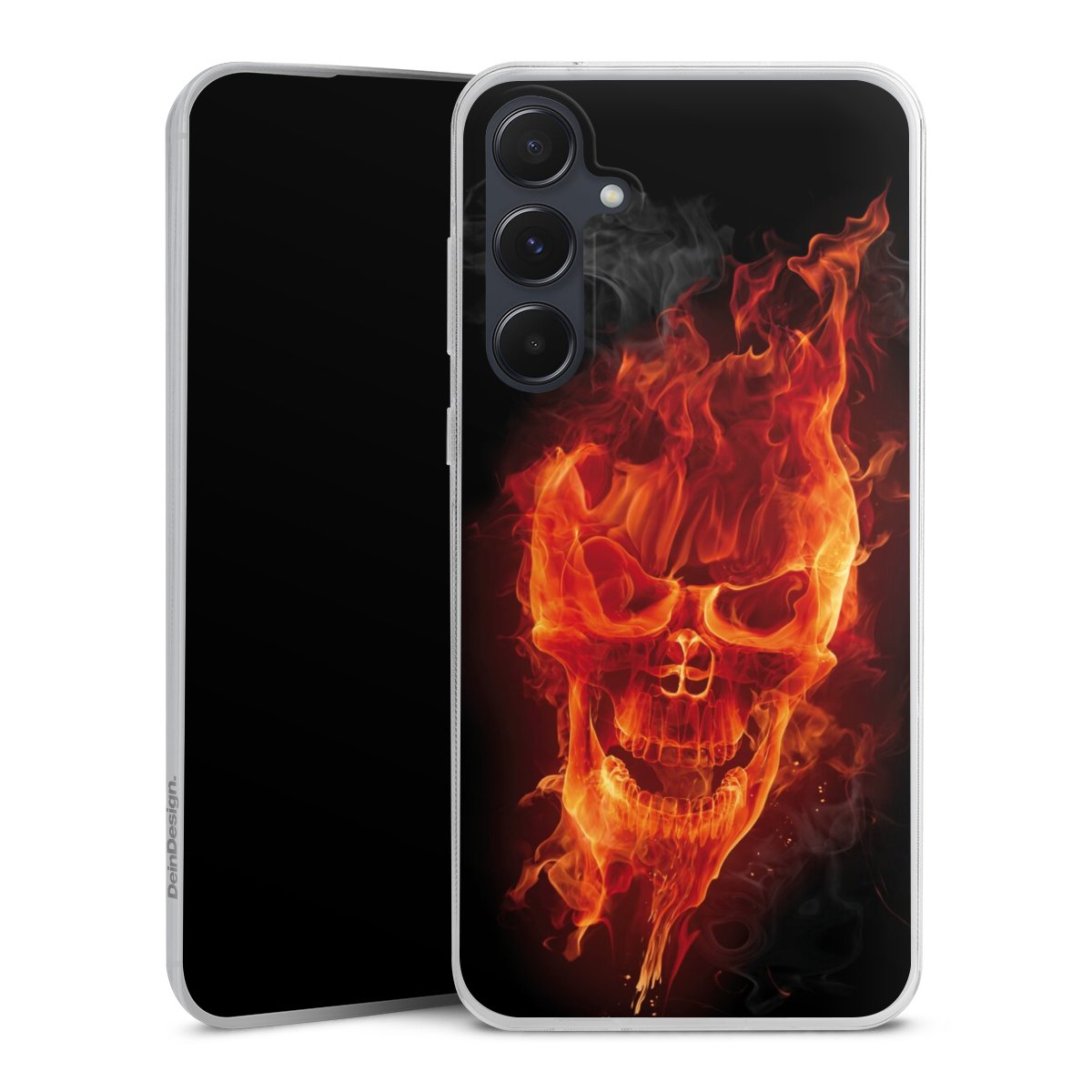 Galaxy A55 5G Handy Slim Case extra dünn Silikon Handyhülle transparent Hülle Totenkopf Skull Fire Silikon Slim Case