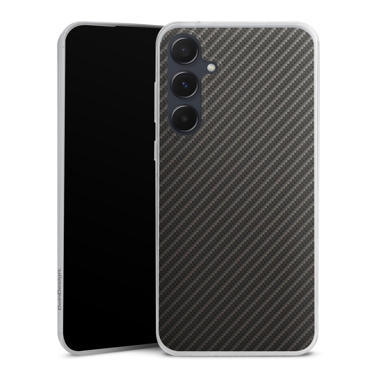 Galaxy A55 5G Handy Slim Case extra dünn Silikon Handyhülle transparent Hülle Metallic Look Carbon Muster Silikon Slim Case