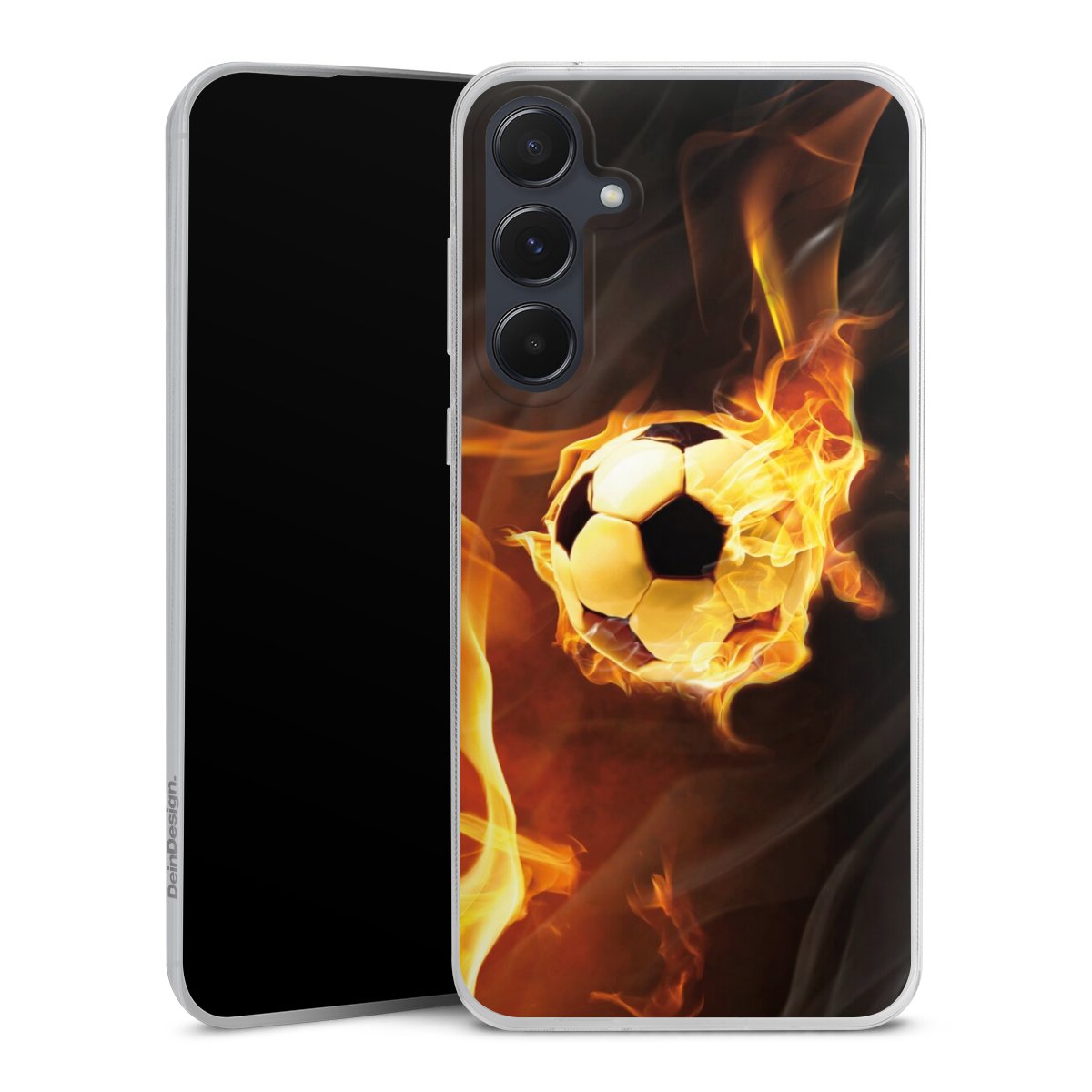 Galaxy A55 5G Handy Slim Case extra dünn Silikon Handyhülle transparent Hülle Ball Fire Soccer Silikon Slim Case