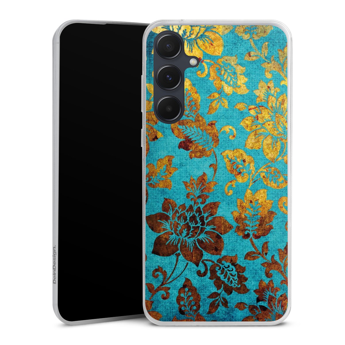 Galaxy A55 5G Handy Slim Case extra dünn Silikon Handyhülle transparent Hülle Ornament Vintage Flowers Silikon Slim Case