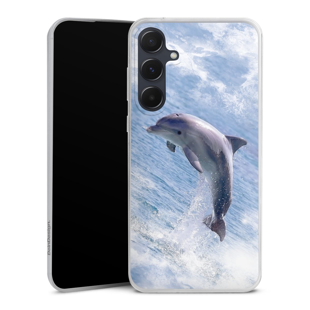 Galaxy A55 5G Handy Slim Case extra dünn Silikon Handyhülle transparent Hülle Dolphin Ocean Wale Silikon Slim Case