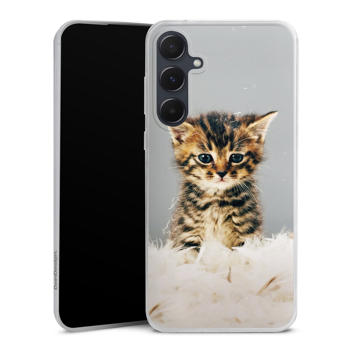 Galaxy A55 5G Handy Slim Case extra dünn Silikon Handyhülle transparent Hülle Cat Feather Pet Silikon Slim Case