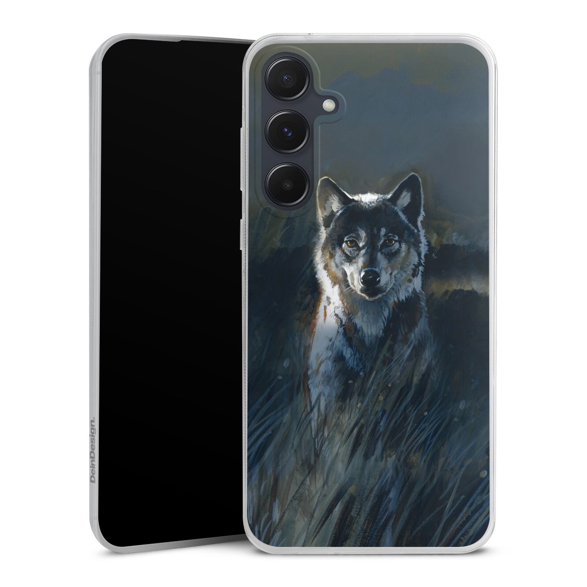 Galaxy A55 5G Handy Slim Case extra dünn Silikon Handyhülle transparent Hülle Nature Wolf Painting Silikon Slim Case