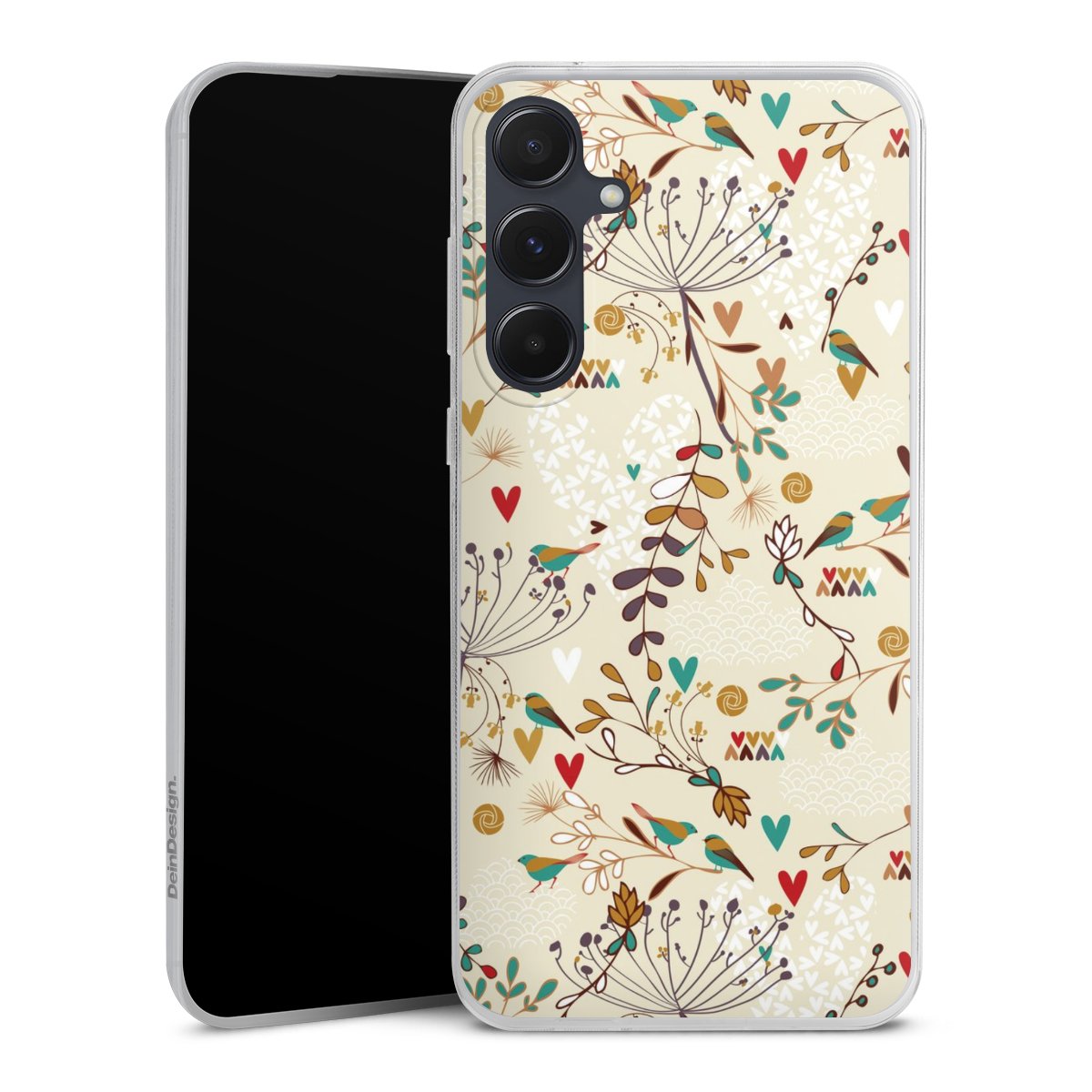 Galaxy A55 5G Handy Slim Case extra dünn Silikon Handyhülle transparent Hülle Bird Flowers Retro Silikon Slim Case