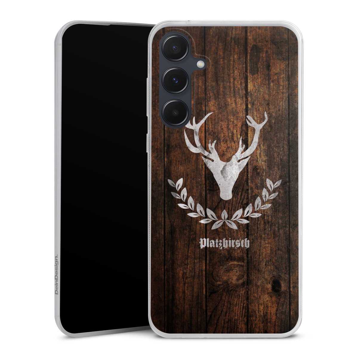 Galaxy A55 5G Handy Slim Case extra dünn Silikon Handyhülle transparent Hülle Deer Wood Wooden Look Silikon Slim Case