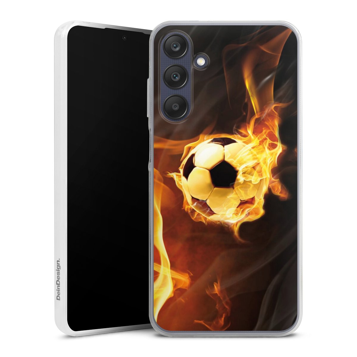 Galaxy A25 5G Handy Slim Case extra dünn Silikon Handyhülle transparent Hülle Ball Fire Soccer Silikon Slim Case