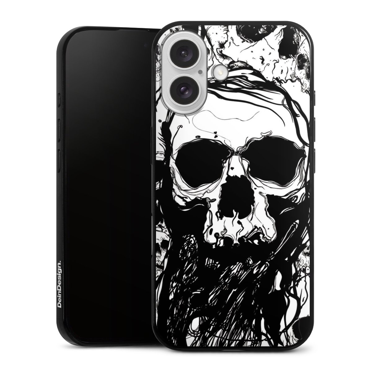 iPhone 16 Handy Slim Case extra dünn Silikon Handyhülle schwarz Hülle Totenkopf Halloween Silikon Slim Case