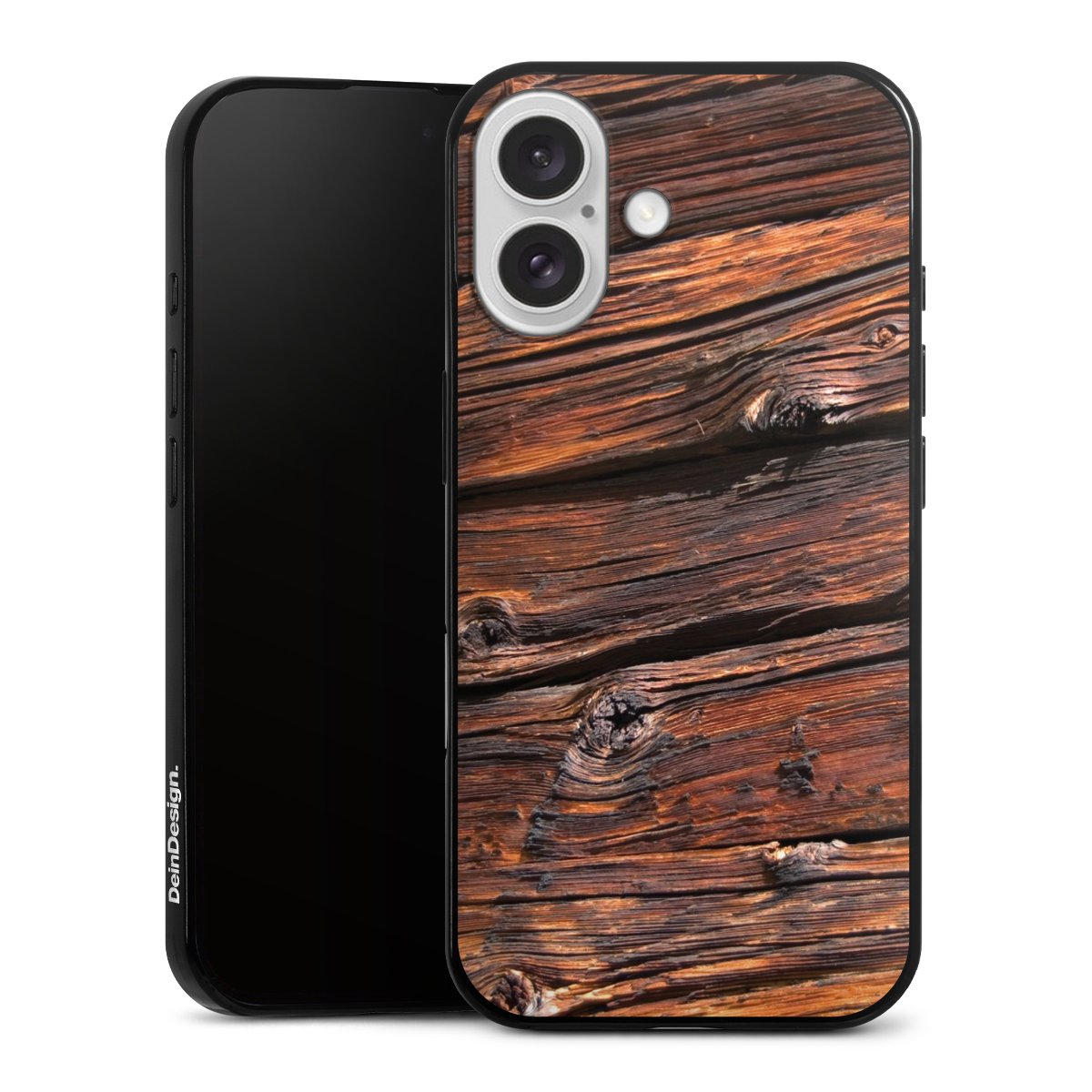 iPhone 16 Handy Slim Case extra dünn Silikon Handyhülle schwarz Hülle Beams Wooden Look Wood Silikon Slim Case